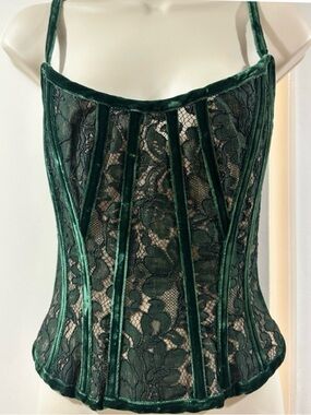Rare La Perla Deep Emerald Lace Corset Top